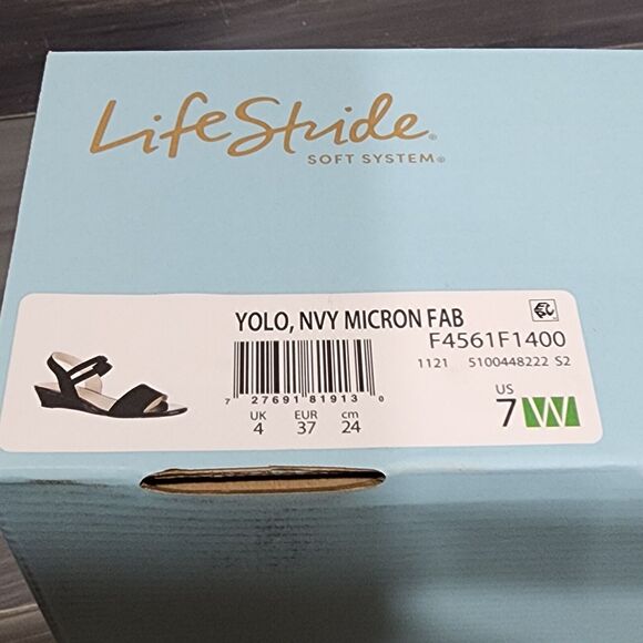LifeStride‎ Womens Yolo Wedge Sandals Heels Soft System Navy Blue Size 7 Wide - Picture 12 of 13
